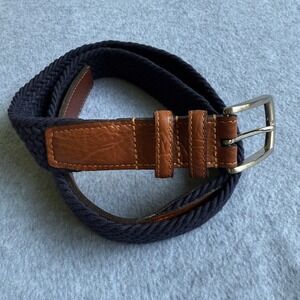 Torino Navy Blue Braided Woven Belt Leather Trim Casual Dress Belt Size 40